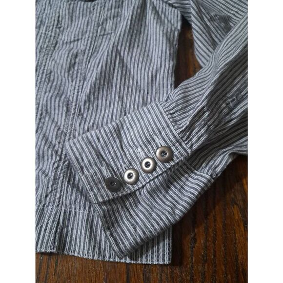 Sz 4 XS Chicos 0 Railroad Stripe Black White Long Sleeve Button Shirt Blouse Top - Picture 2 of 6
